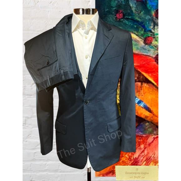 Ermenegildo Zegna 36 - 38R 30x30 Blue Brushed Cotton Suit Unconstructed 3/2 Roll - Picture 1 of 14